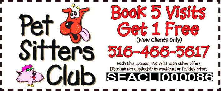 Pet Sitters Club Exclusive Offer for our Sea Cliff Visitors - Book 5 Visits Get 1 Free - Limited Time Offer!
